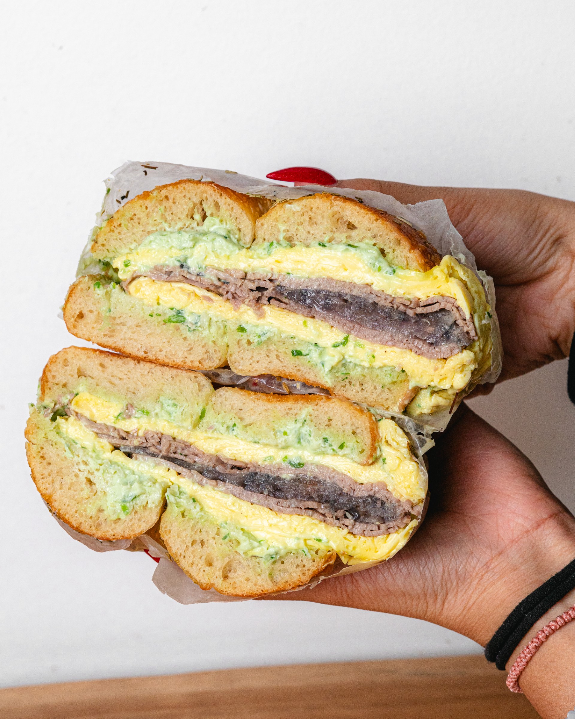 Spin Bagel steak and egg bagel sandwich