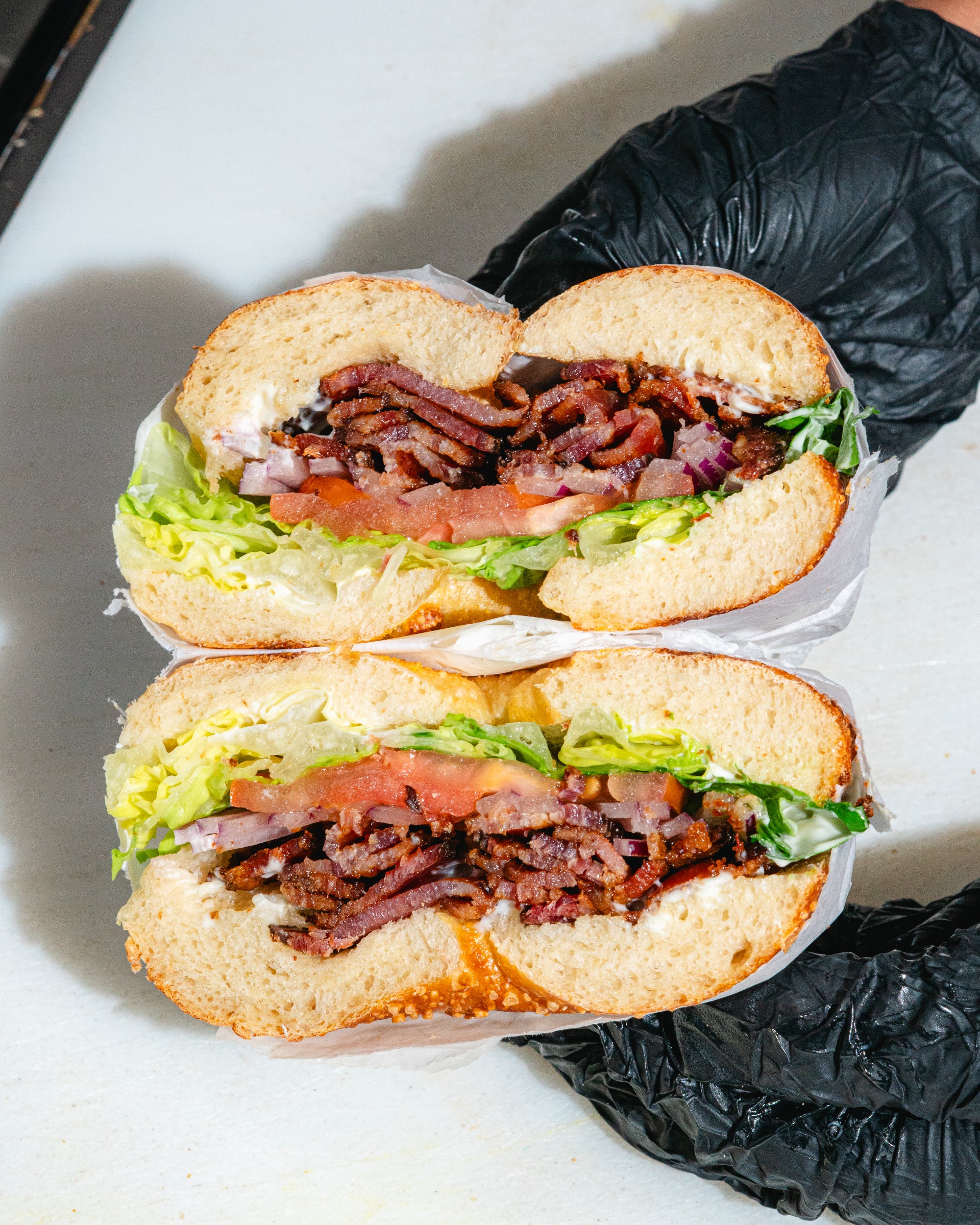 Themis BLT bagel sandwich close-up